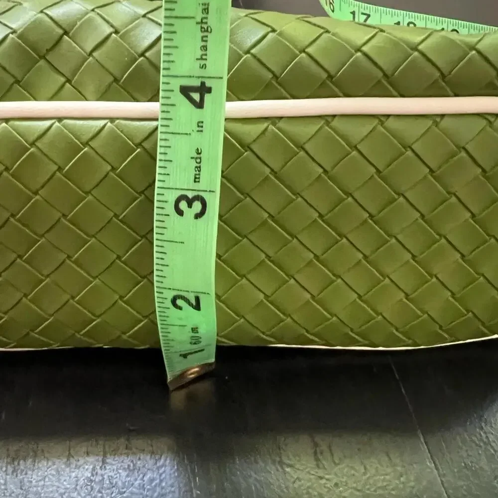 Joan & David Green Woven Leather Pouch with‎ White Trim